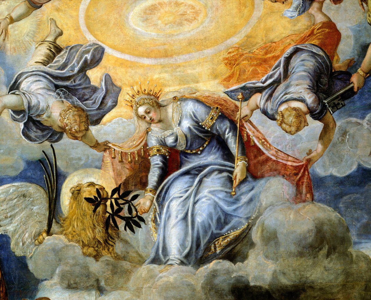 Doge Niccolo da Ponte ontvangt olijftak van Venetië (detail) door Jacopo Robusti Tintoretto