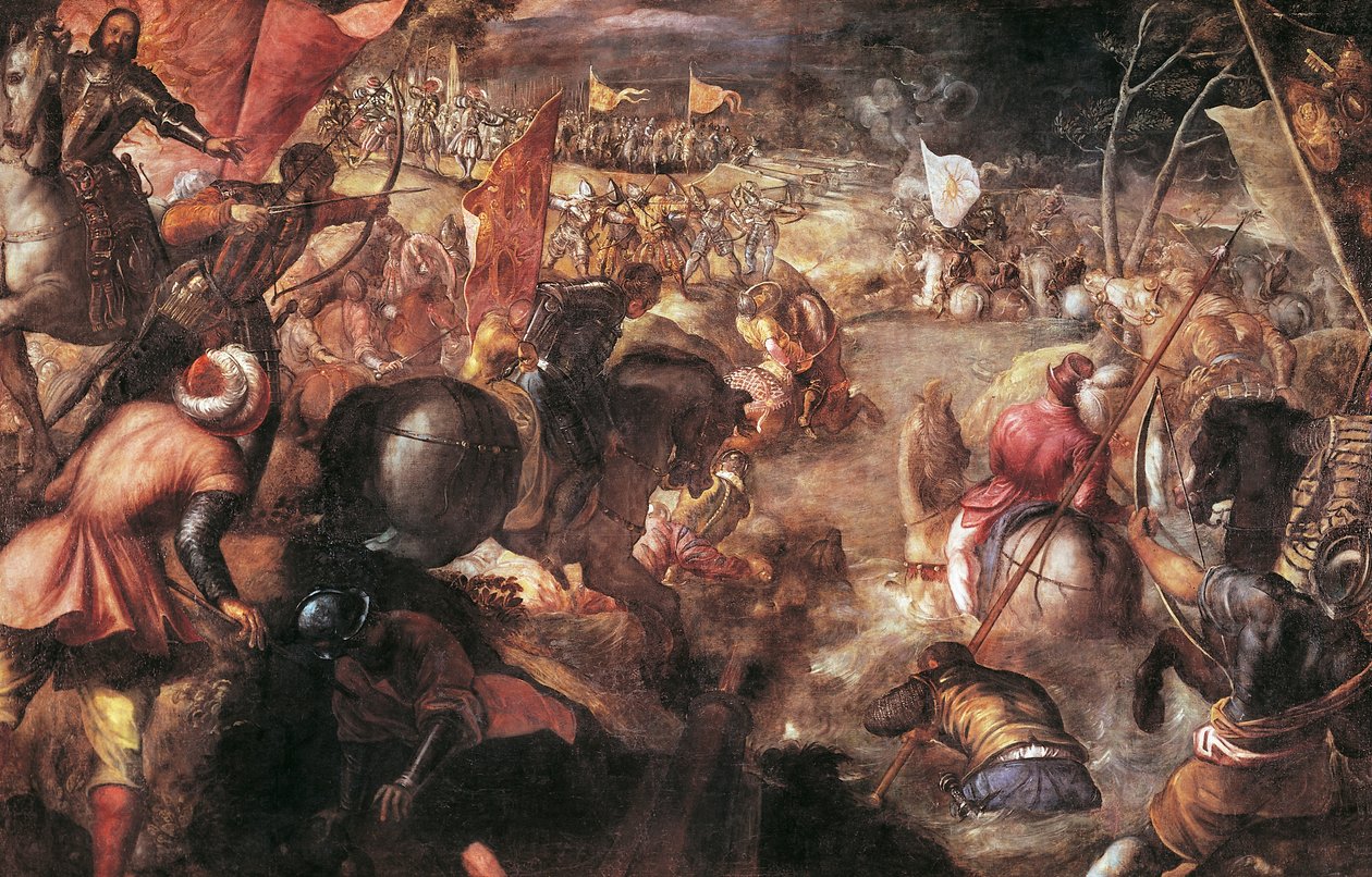 Francesco II Gonzaga vecht in de Slag bij Taro tegen Karel VIII van Frankrijk in 1495 door Jacopo Robusti Tintoretto