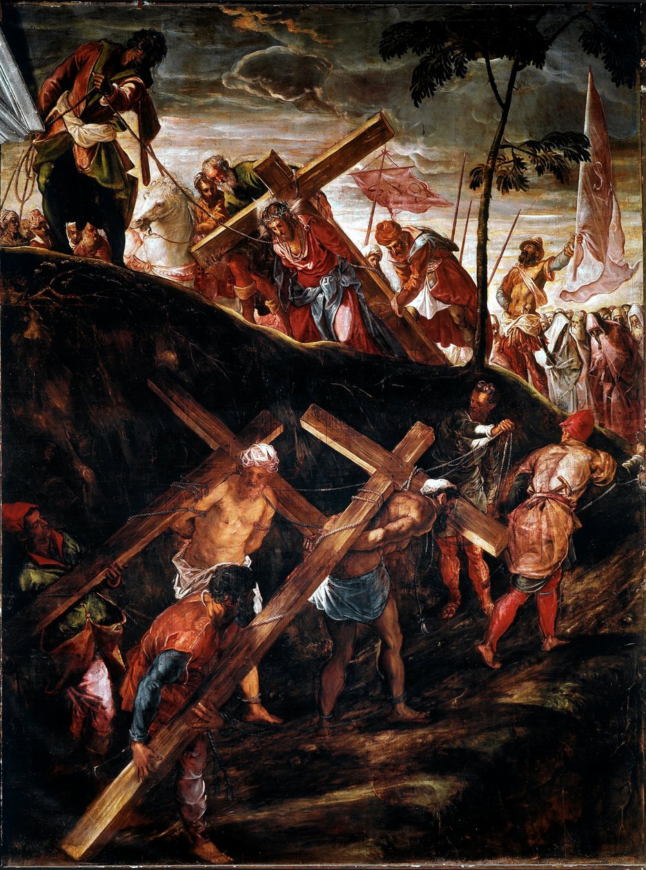 De Kruisweg. Schilderij door Jacopo Robusti, genaamd Tintoretto (1566-1567) door Jacopo Robusti Tintoretto