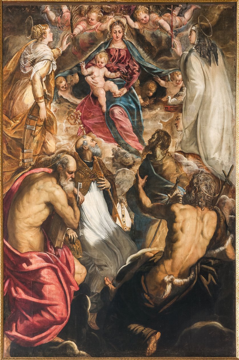 Madonna met Kind Jezus en Heiligen door Jacopo Robusti Tintoretto