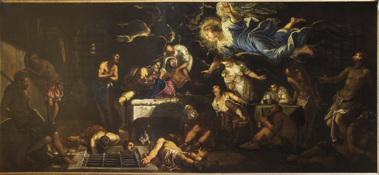 Sint Roch in de gevangenis bezocht door een engel, 1567 door Jacopo Robusti Tintoretto