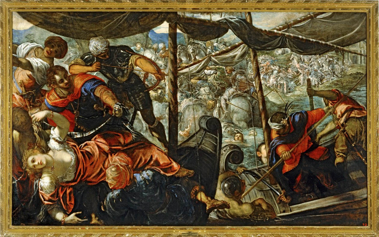 Scène uit een strijd tussen Turken en christenen ... (schilderij op doek) door Jacopo Robusti Tintoretto