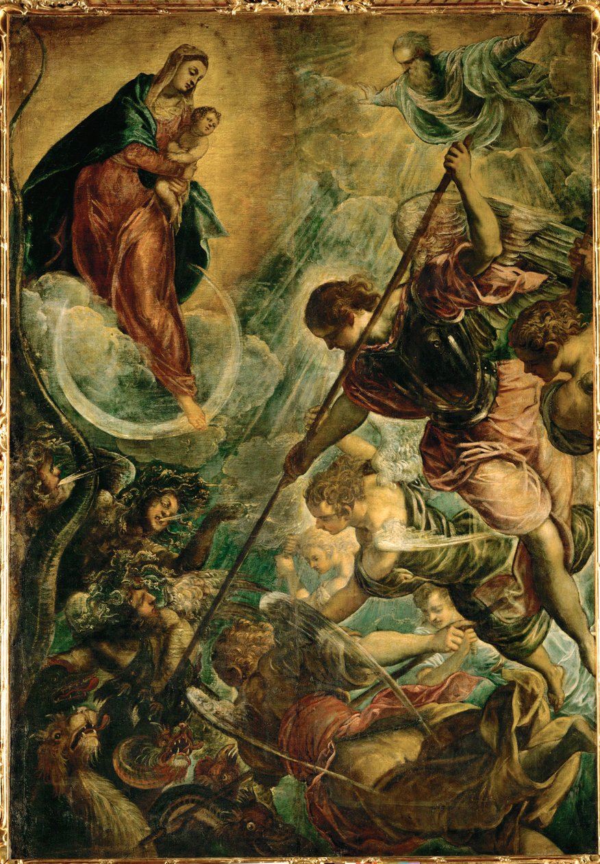 De aartsengel Michael vecht tegen Satan door Jacopo Robusti Tintoretto