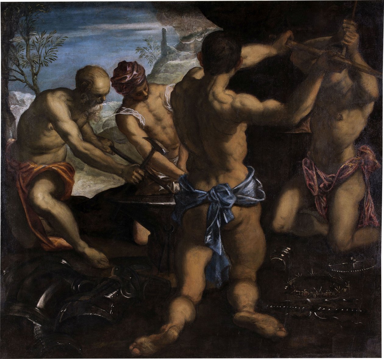 De smidse van Vulcanus, 1576-1577 door Jacopo Robusti Tintoretto