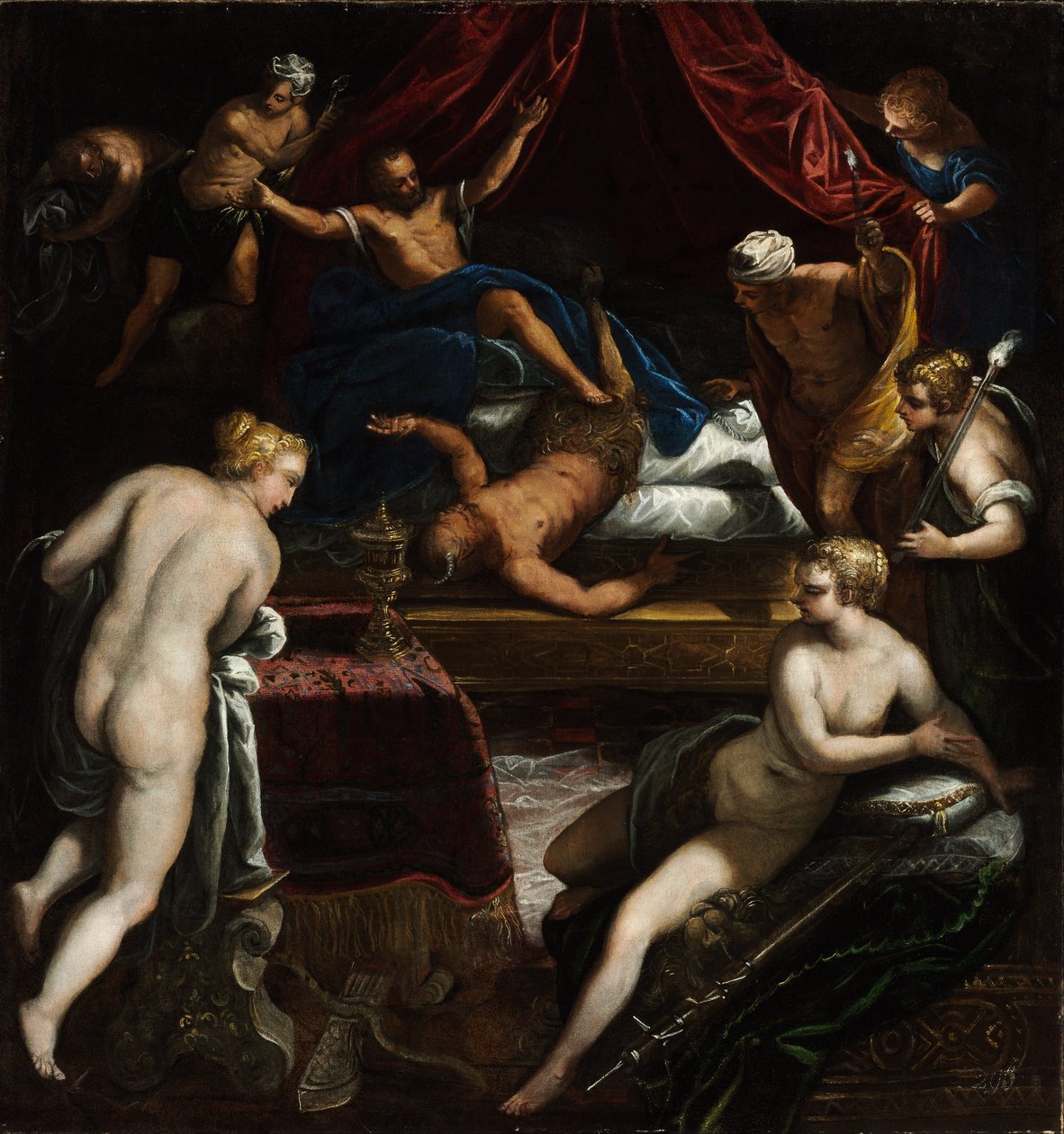 Hercules verdrijft de Faun uit het bed van Omphale door Jacopo Tintoretto