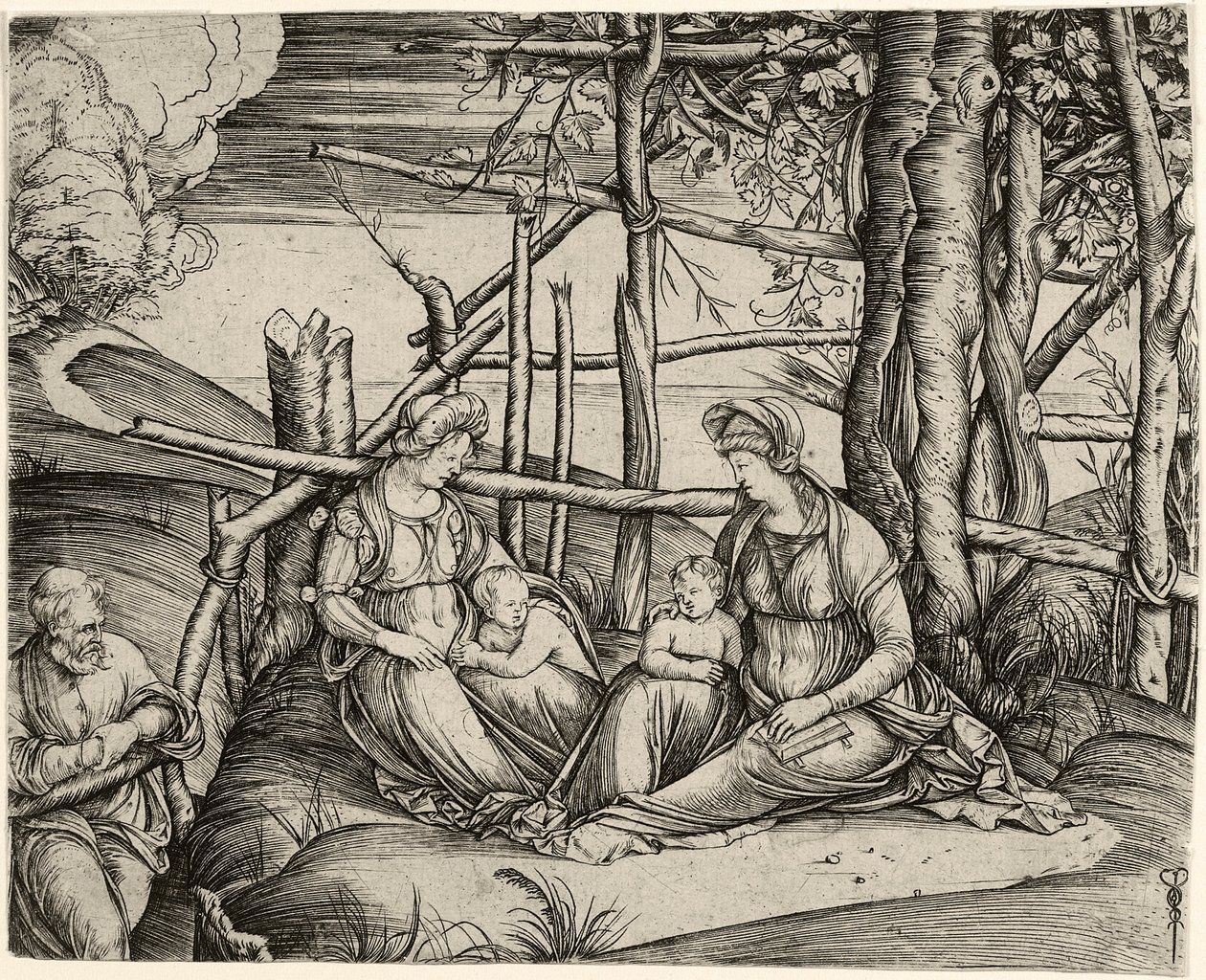 De Heilige Familie met de heilige Elisabeth en de jonge Johannes door Jacopo de Barbari