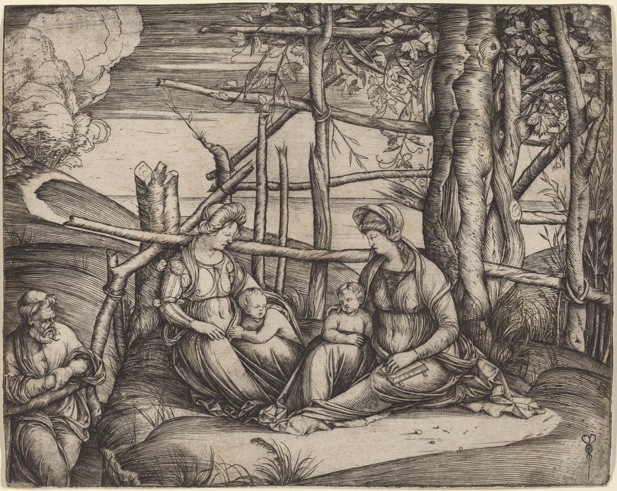 Heilige Familie met Sint-Elizabeth en de jonge Sint-Jan de Doper door Jacopo de Barbari