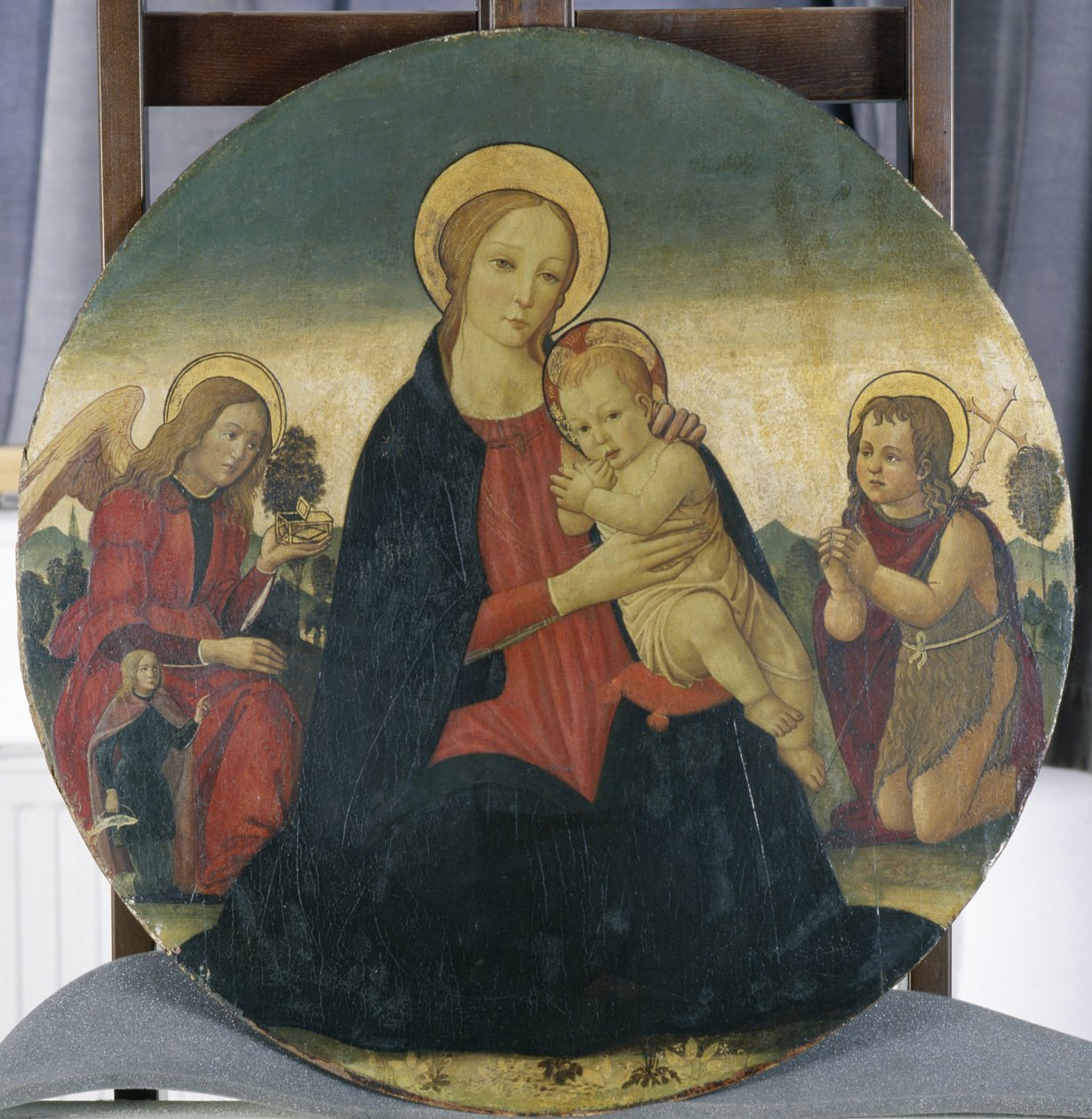 Madonna en Kind met Aartsengel Rafaël en St. Johannes, ca.1490 door Jacopo del Sellaio