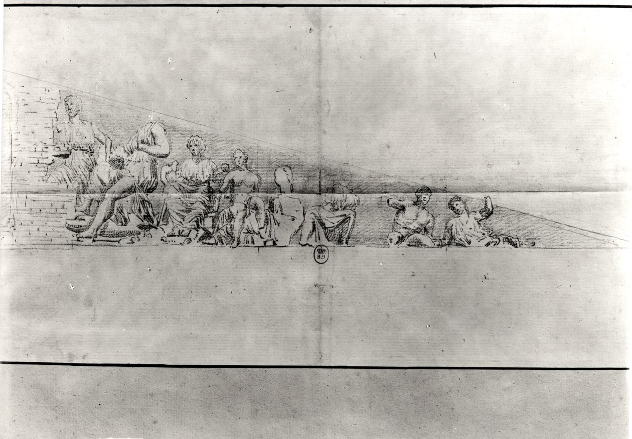 Studie van het fries van een fronton van het Parthenon door Jacques Carrey
