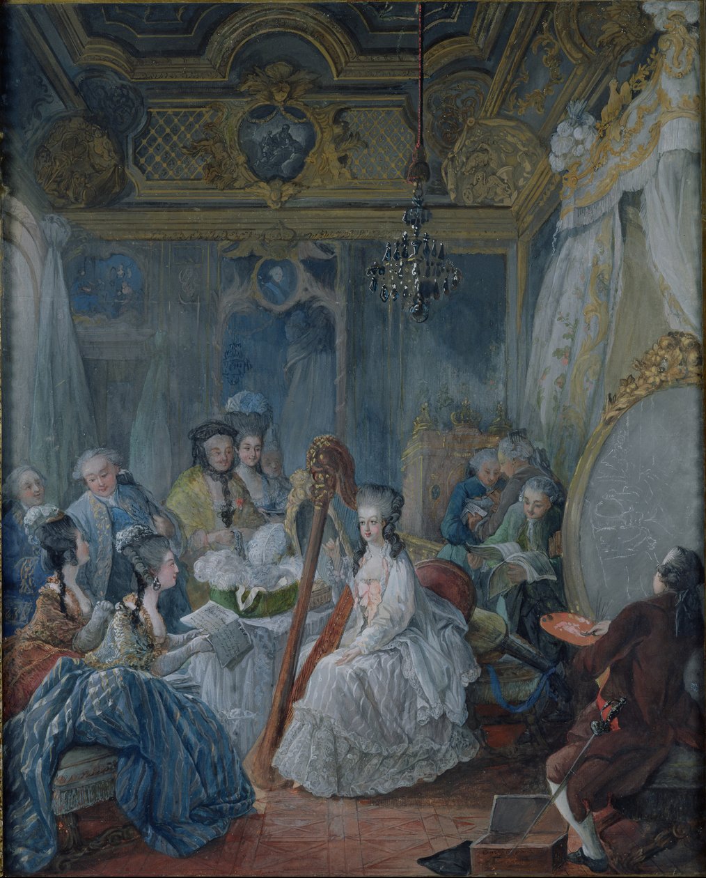 Marie Antoinette (1755-93) in haar kamer in Versailles in 1777 door Jacques Fabien Gautier d