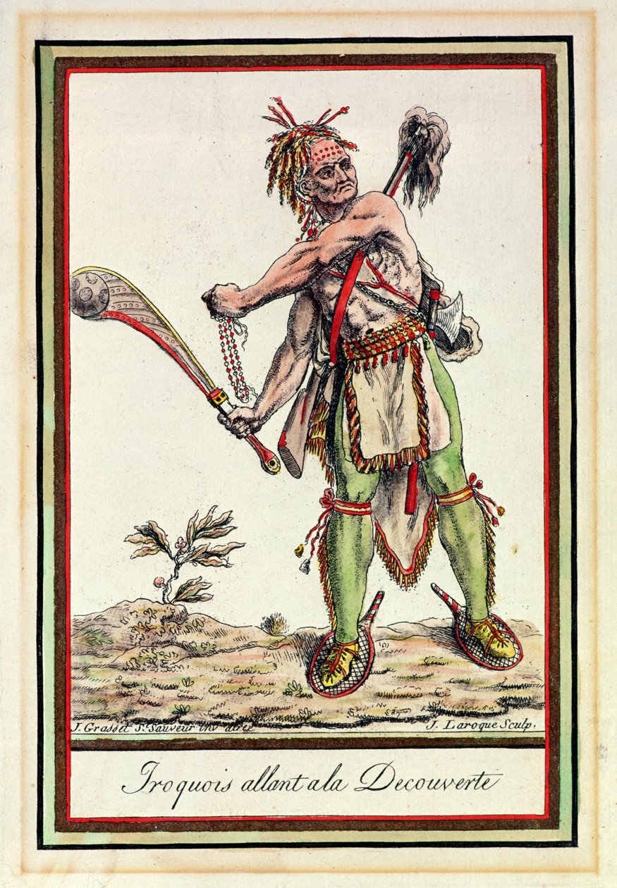 Iroquois Vertrekken op een Expeditie, gegraveerd door J. Laroque door Jacques Grasset de Saint Sauveur