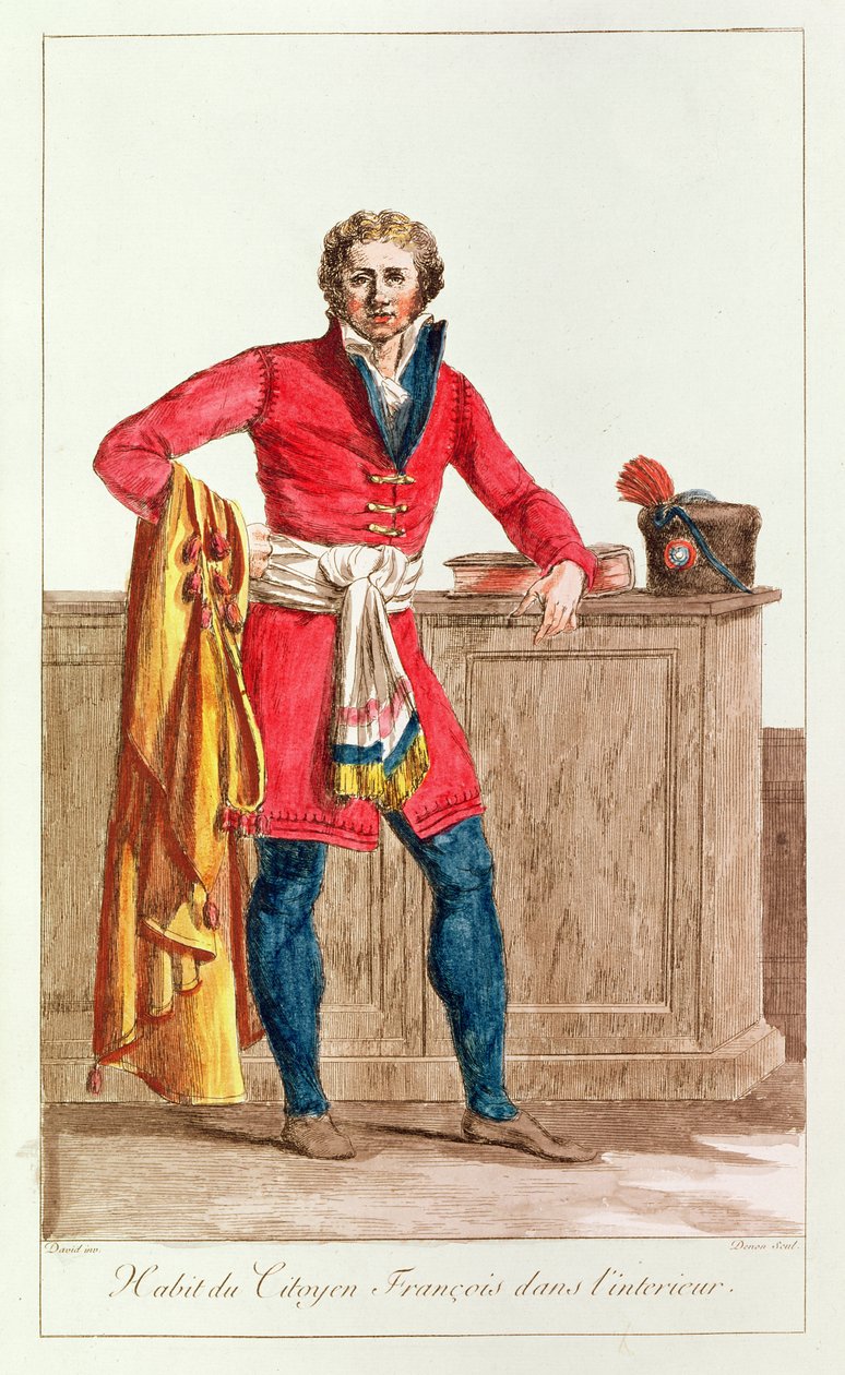 Burgerkostuum voor een Franse burger voor binnenshuis, gegraveerd door Vivant Dominique Denon door Jacques Louis David