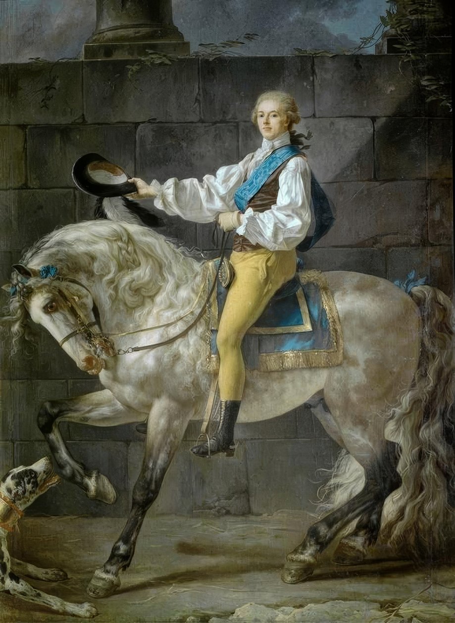 Ruiterportret van graaf Stanislaw Kostka Potocki door Jacques Louis David