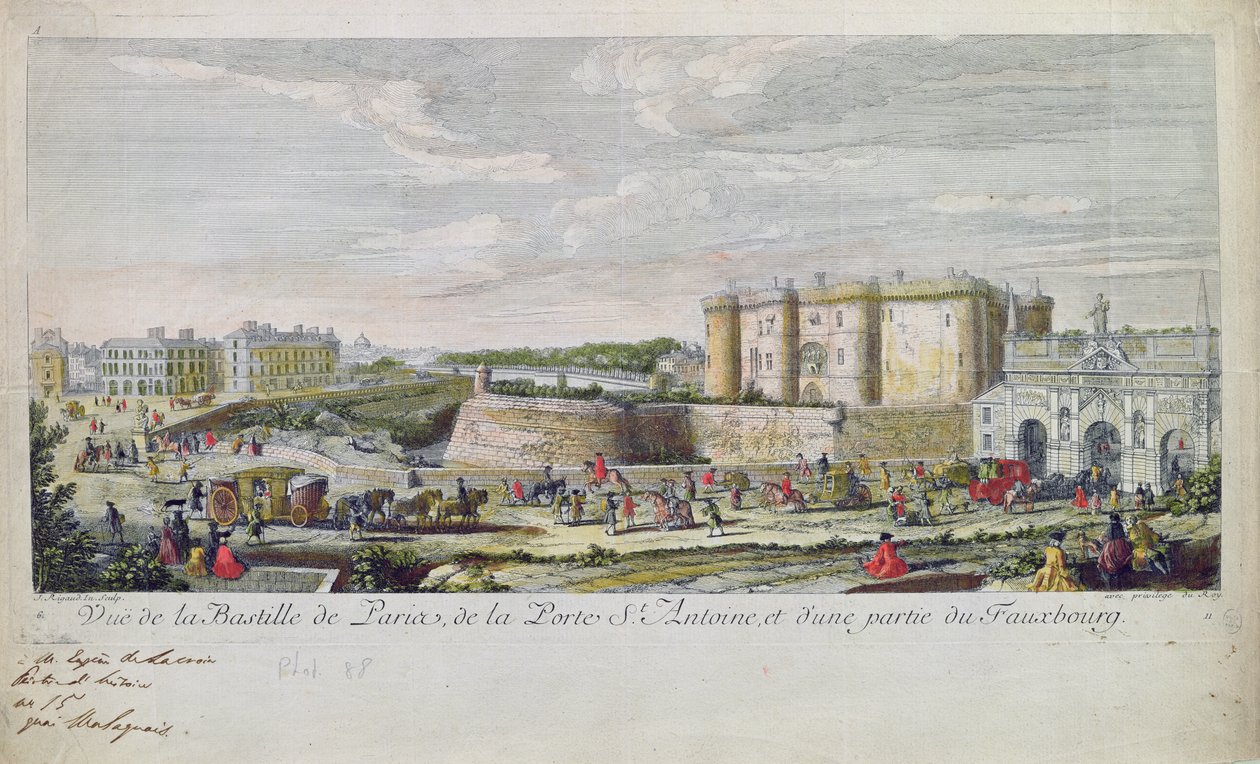 Zicht op de Bastille en de Porte Saint-Antoine door Jacques Rigaud