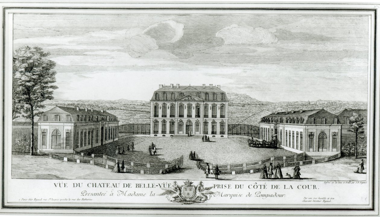 Uitzicht op de binnenplaatsgevel van het Bellevue-kasteel, ca. 1750 door Jacques Rigaud