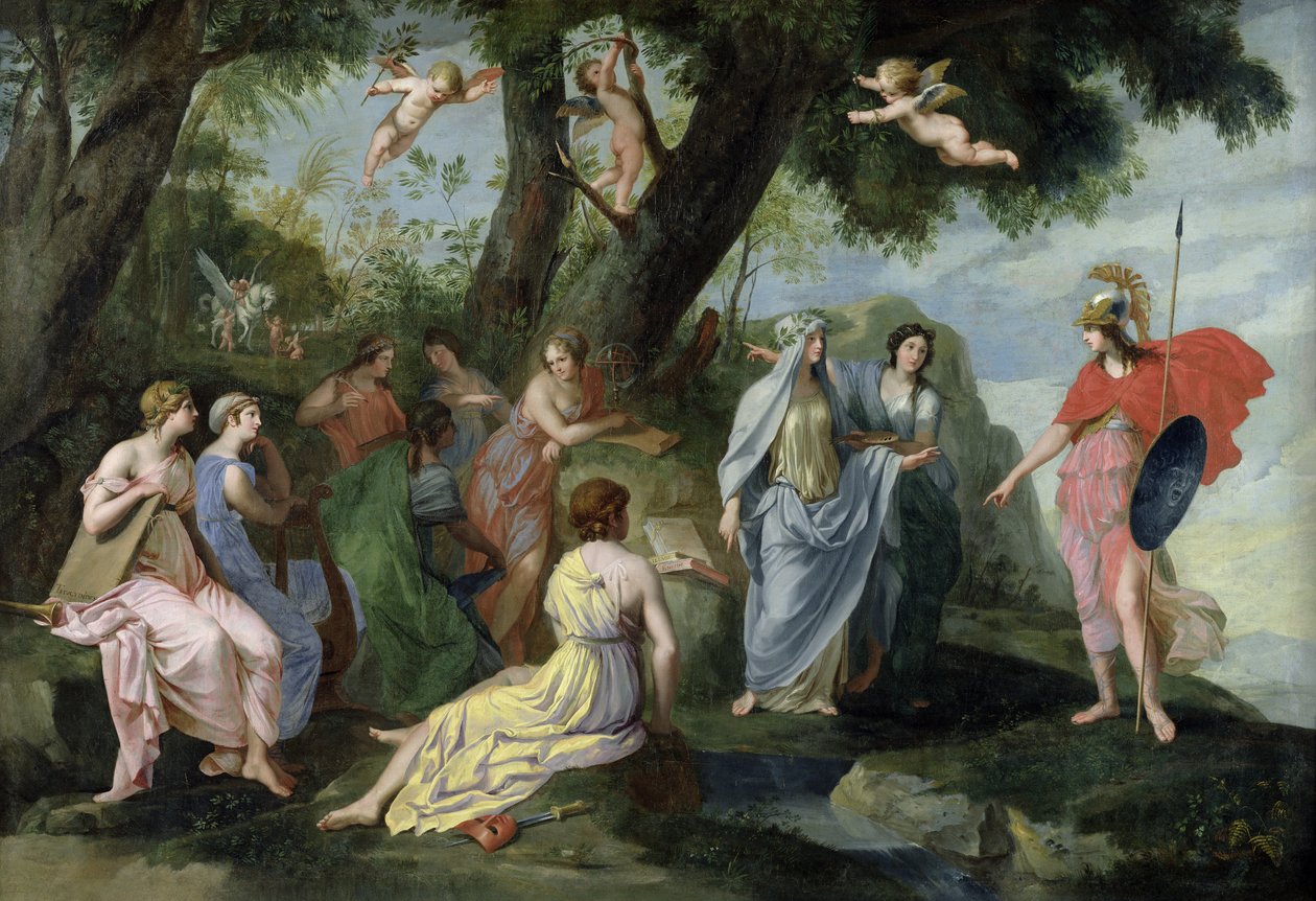 Minerva met de Muzen door Jacques Stella