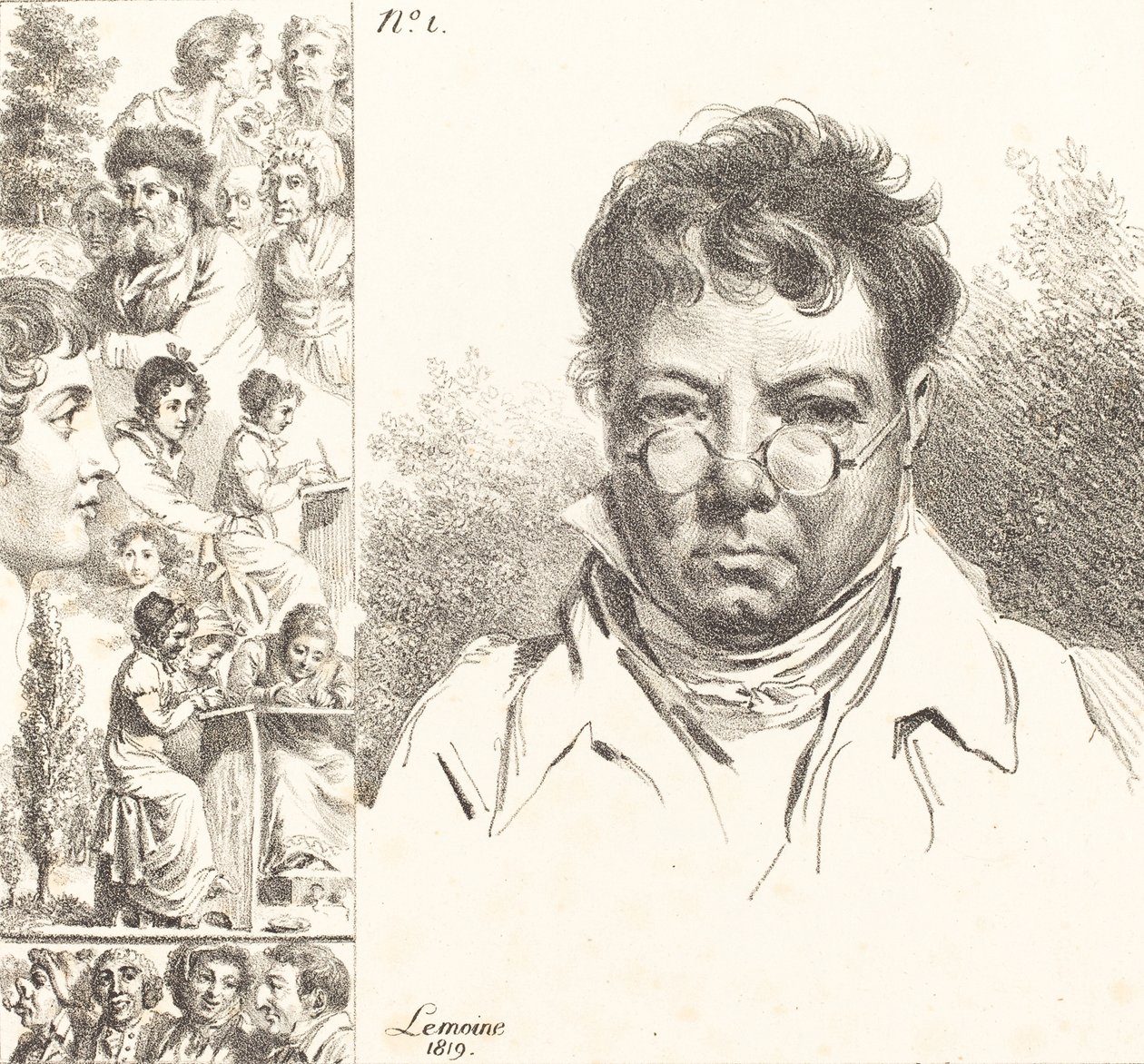Zelfportret en Andere Hoofden, 1819 door Jacques Antoine Marie Lemoine