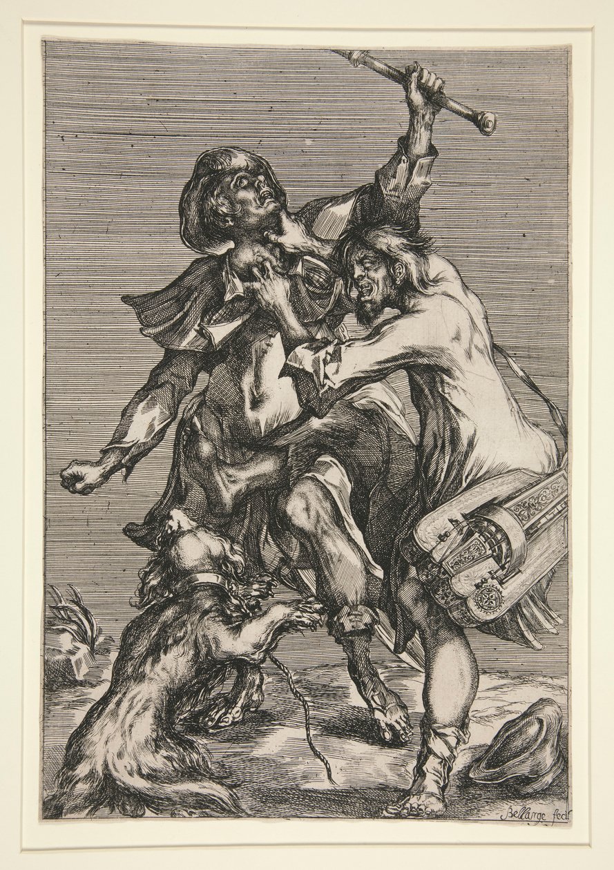 De bedelaar en de straatmuzikant (of Twee zwervers vechten) door Jacques Bellange