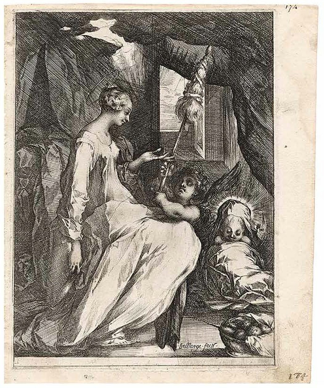 De Maagd en het Kind met spinrokken en een Engel door Jacques Bellange