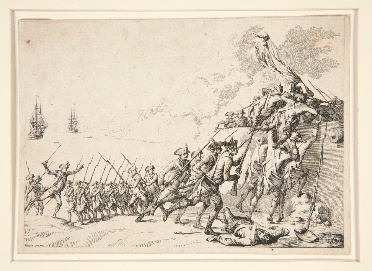 Aanval op een fort vanaf de zee door Jacques Bertaux