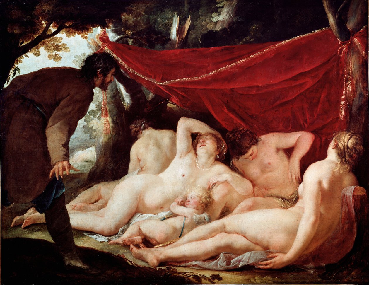 Cupido en de Gratiën verrast door een sterveling. Schilderij door Jacques Blanchard (1600-1638). Louvre Museum door Jacques Blanchard