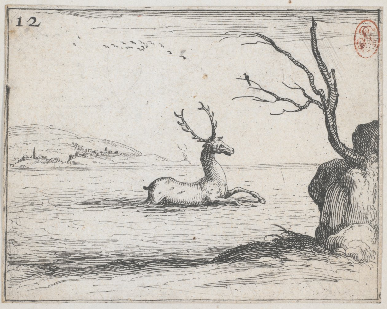 Een Hert in het Water - nr. 12 uit de serie door Jacques Callot