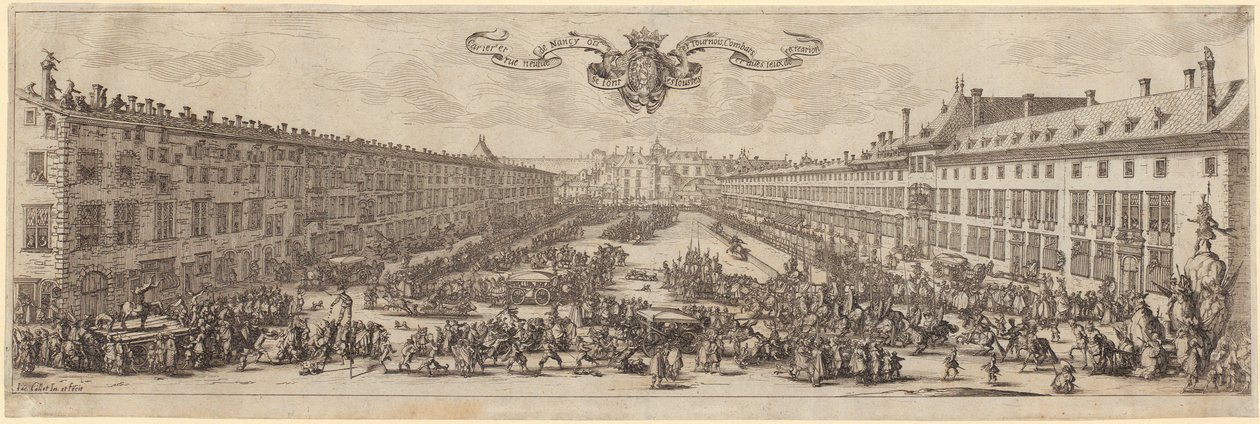 Uitzicht op de Rue Neuve in Nancy door Jacques Callot