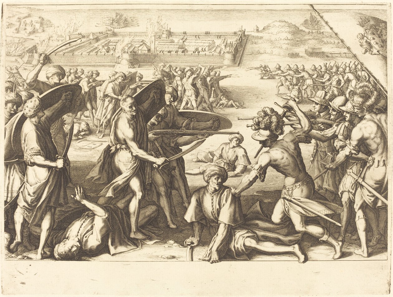 Aanval op de Buitenforten van Bone, ca. 1614 door Jacques Callot