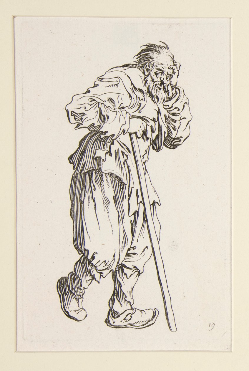 Bedelaar leunend op een stok, uit De Bedelaars door Jacques Callot