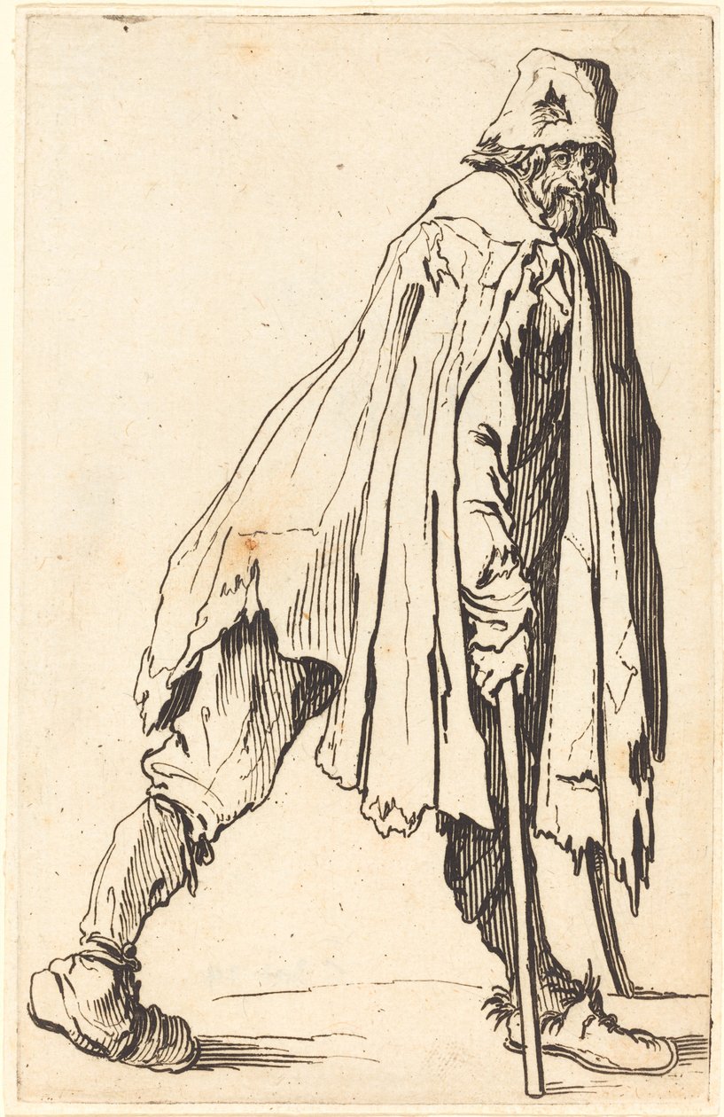Bedelaar met Krukken en Pet door Jacques Callot