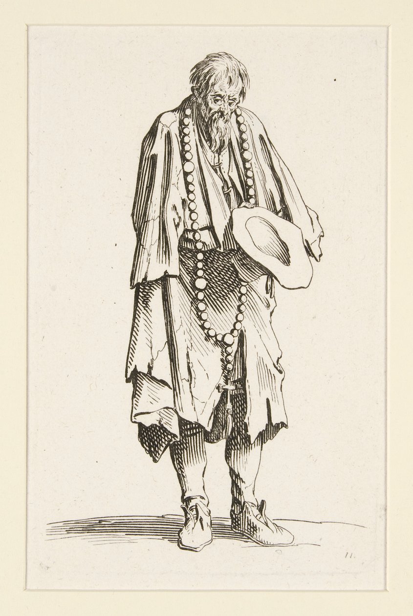 Bedelaar met een rozenkrans, uit De bedelaars door Jacques Callot