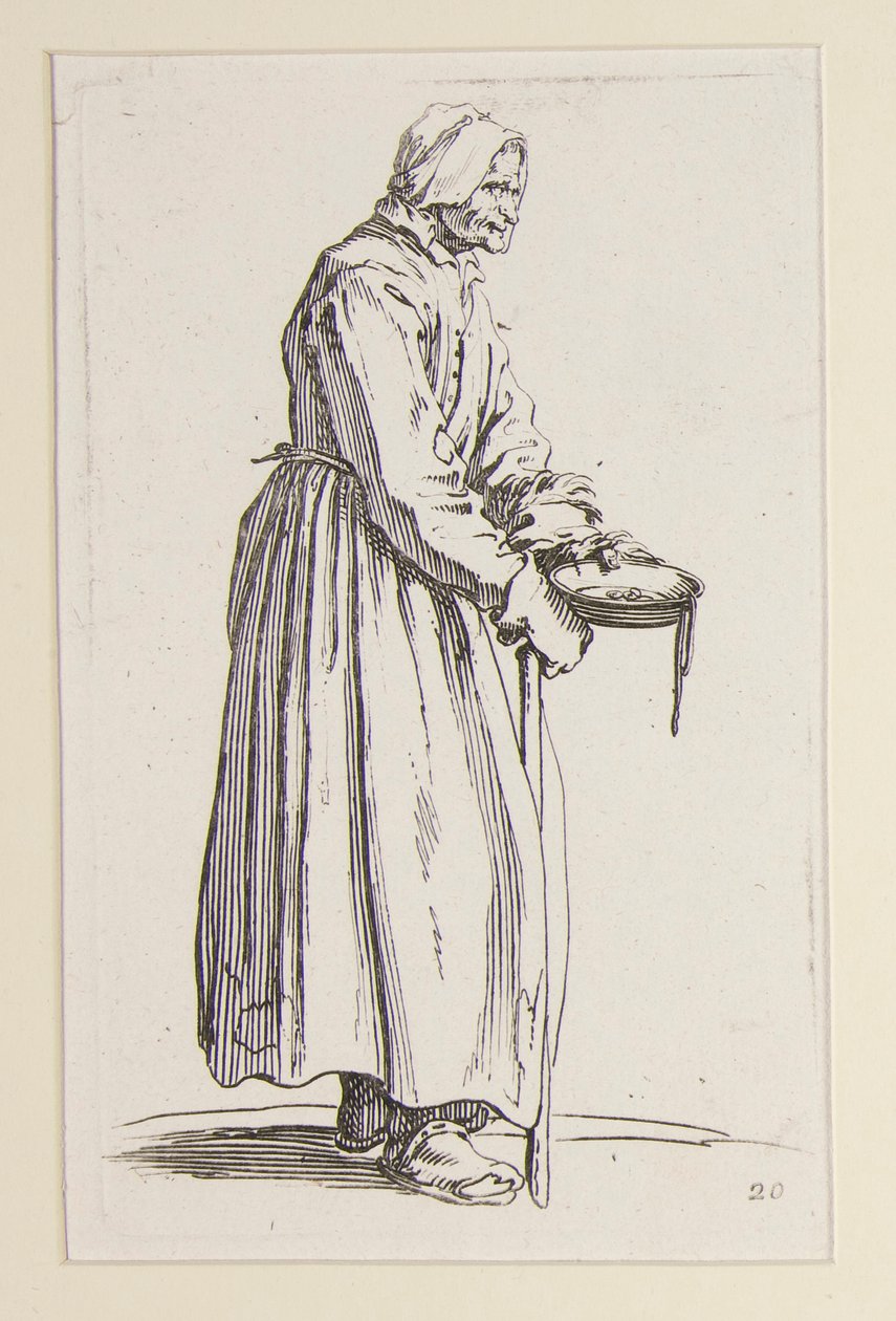 Bedelares met een kom, uit De Bedelaars door Jacques Callot