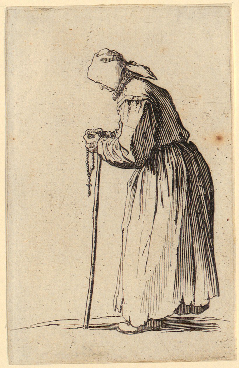 Bedelares met rozenkrans, blad 7 uit de reeks "De bedelaars" door Jacques Callot