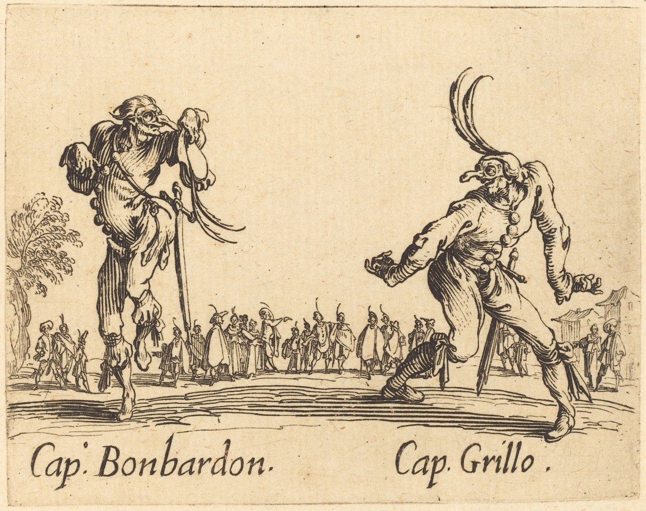 Kapitein Bonbardon en Kapitein Grillo, c. 1622 door Jacques Callot