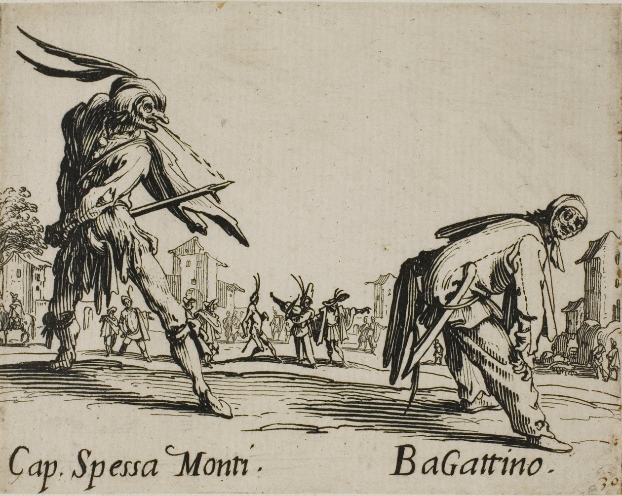 Kapitein Spessa Monti - Begattino, plaat 10 uit Balli di Sfessania door Jacques Callot