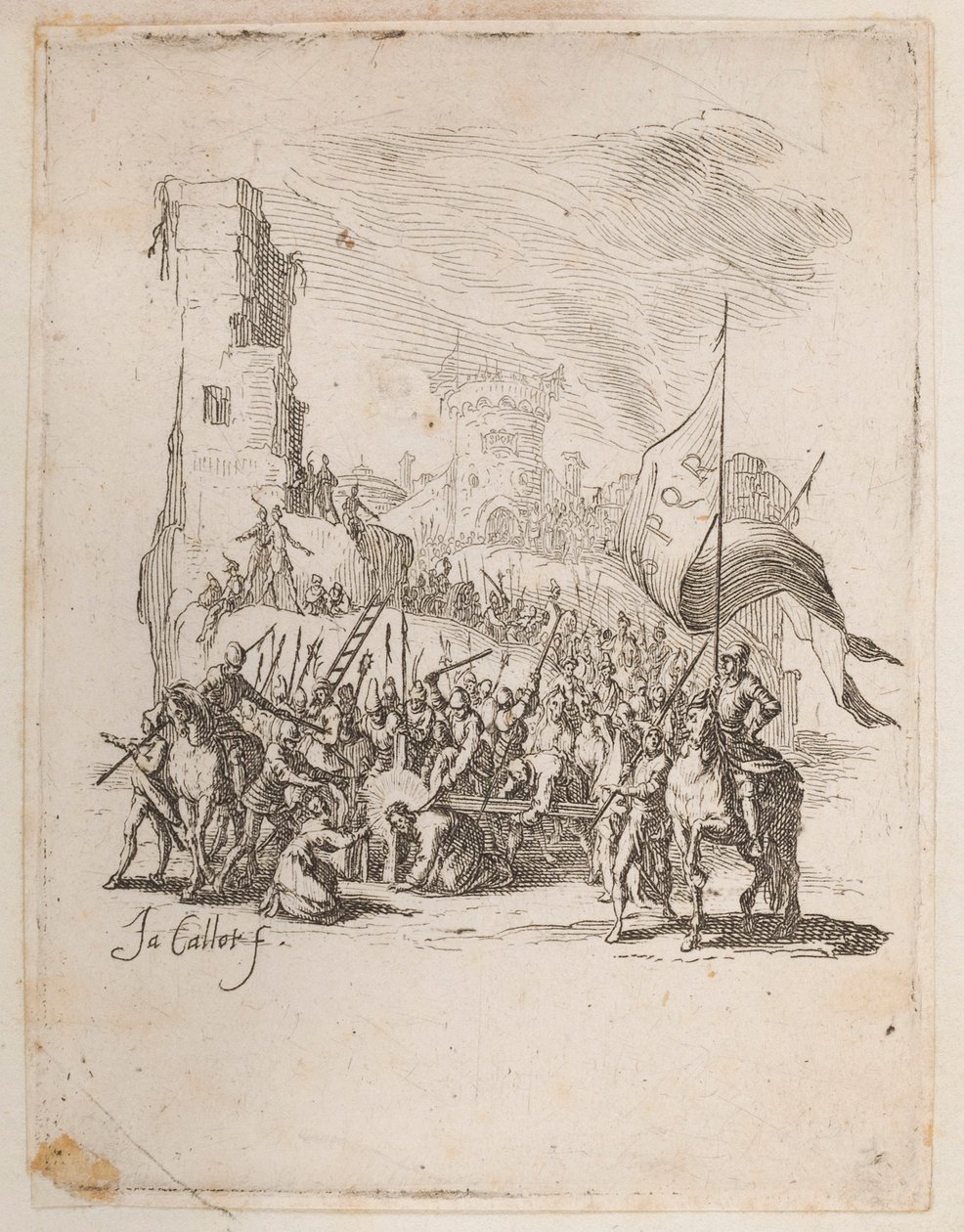 Christus draagt het kruis, nr. 10 van 11 uit La Petite Passion door Jacques Callot