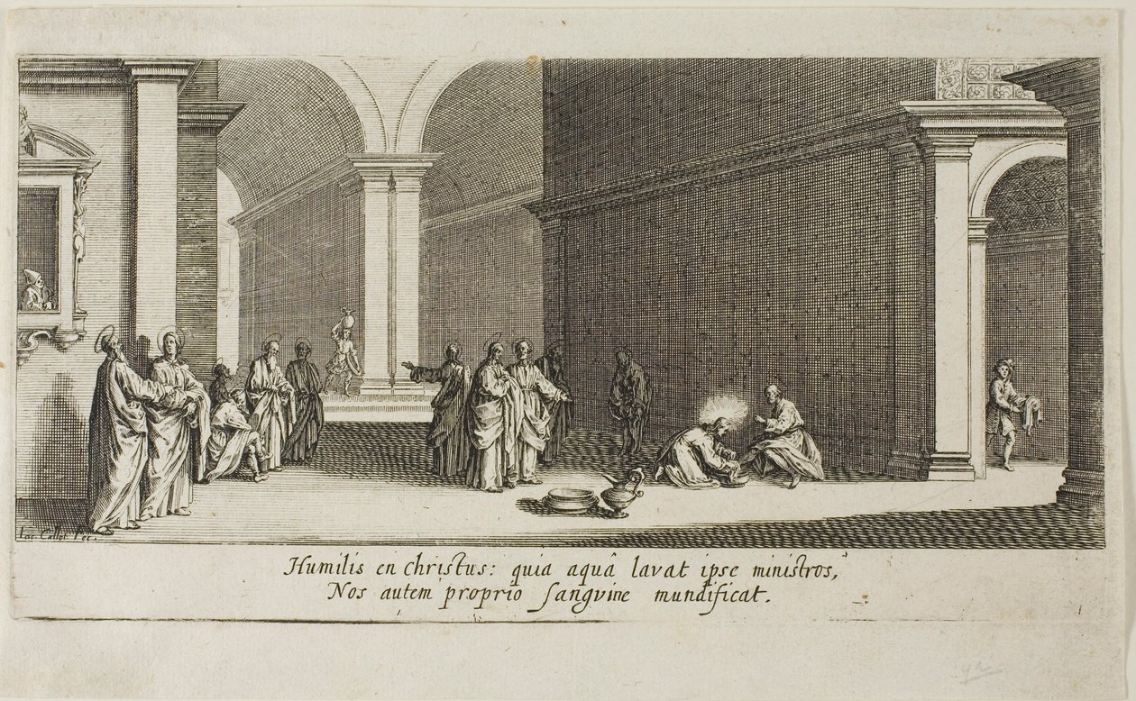 Christus wast de voeten van de apostelen, uit De grote passie door Jacques Callot
