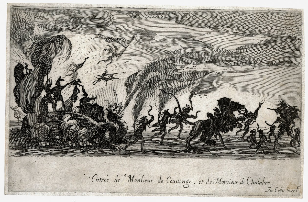Combat a la barriere, de intocht van de Sieures de Couvonge en de Chalabre ... (gravure) door Jacques Callot