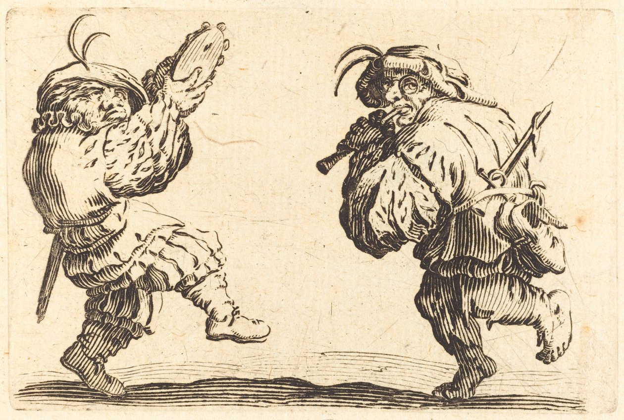 Dansers met Fluit en Tamboerijn, ca. 1622 door Jacques Callot