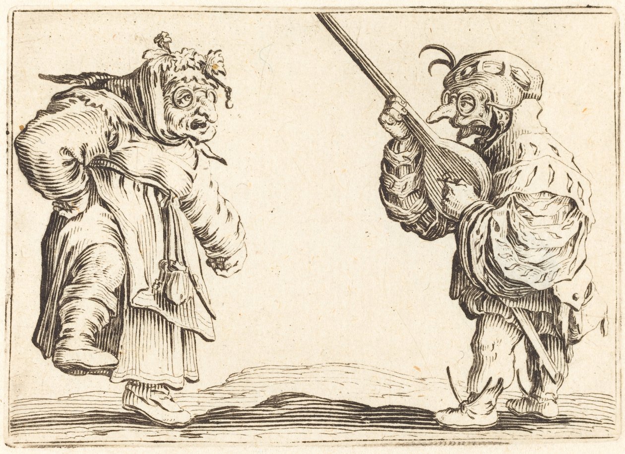 Dansers met luit, ca. 1622 door Jacques Callot
