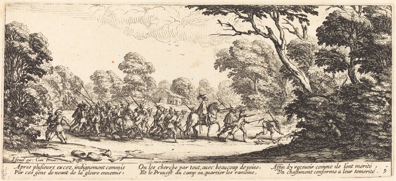 Ontdekking van de criminele soldaten, ca. 1633 door Jacques Callot