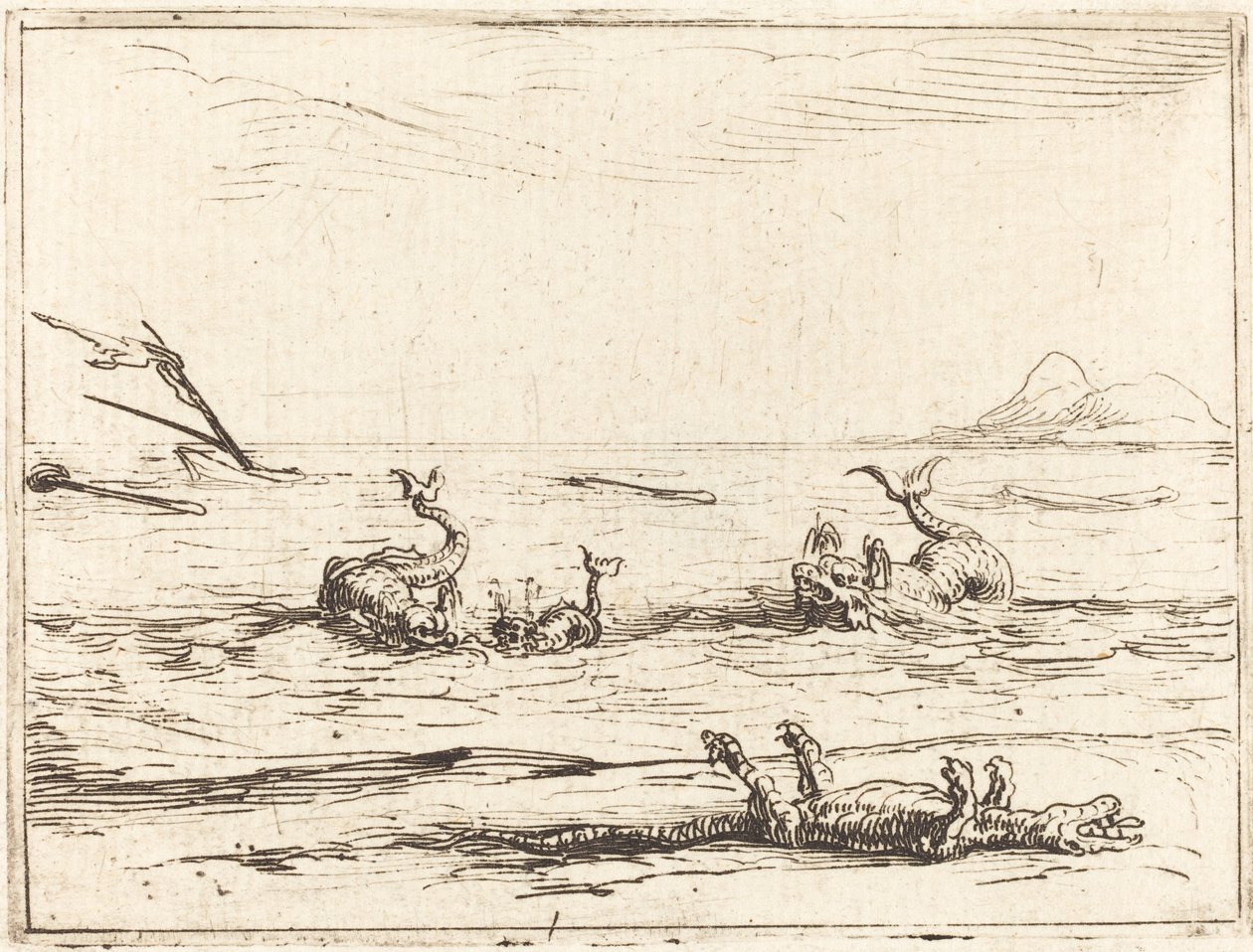 Dolfijnen en krokodil door Jacques Callot