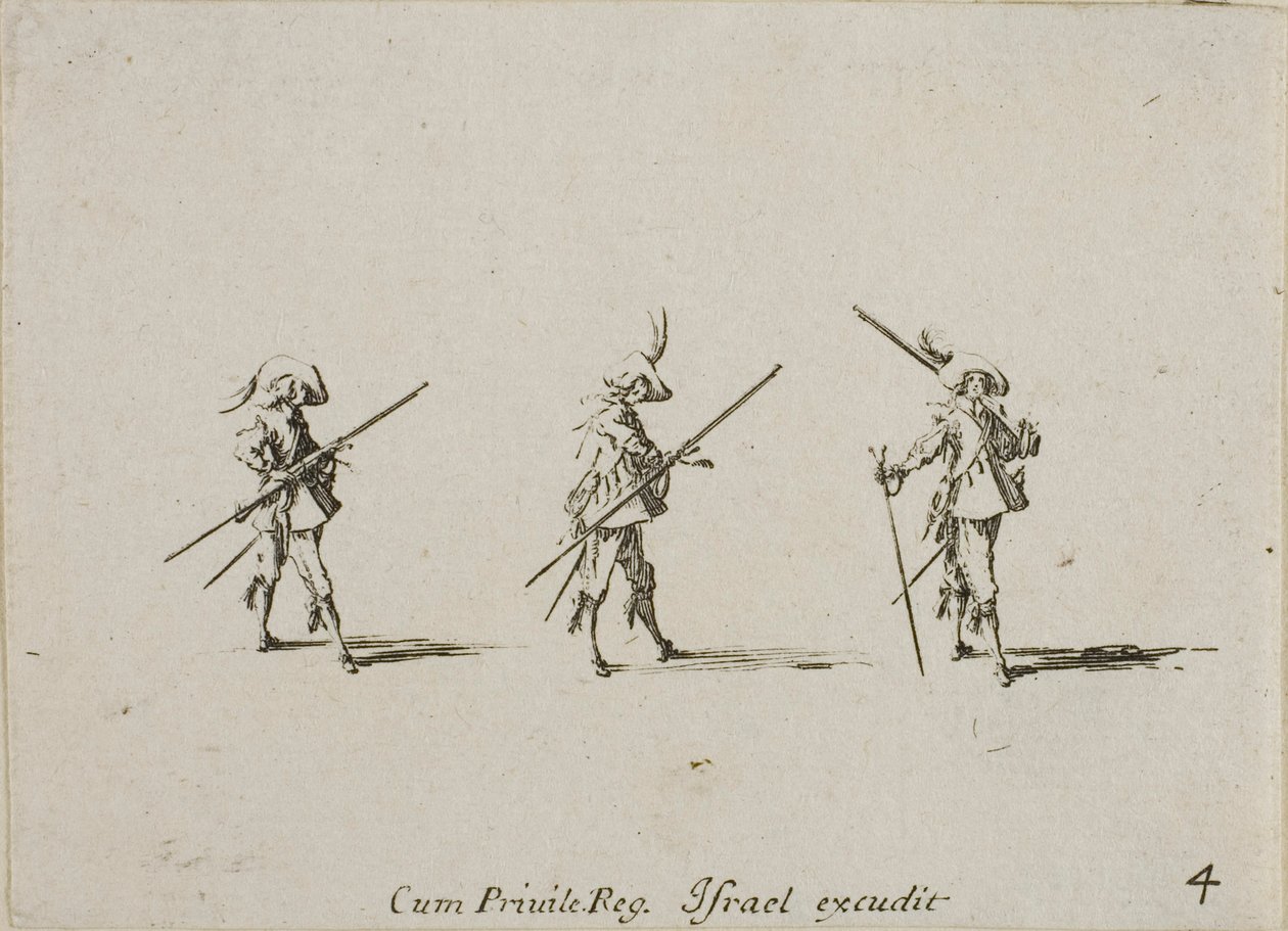 Oefening met het Musket, plaat vier uit De Militaire Oefeningen door Jacques Callot