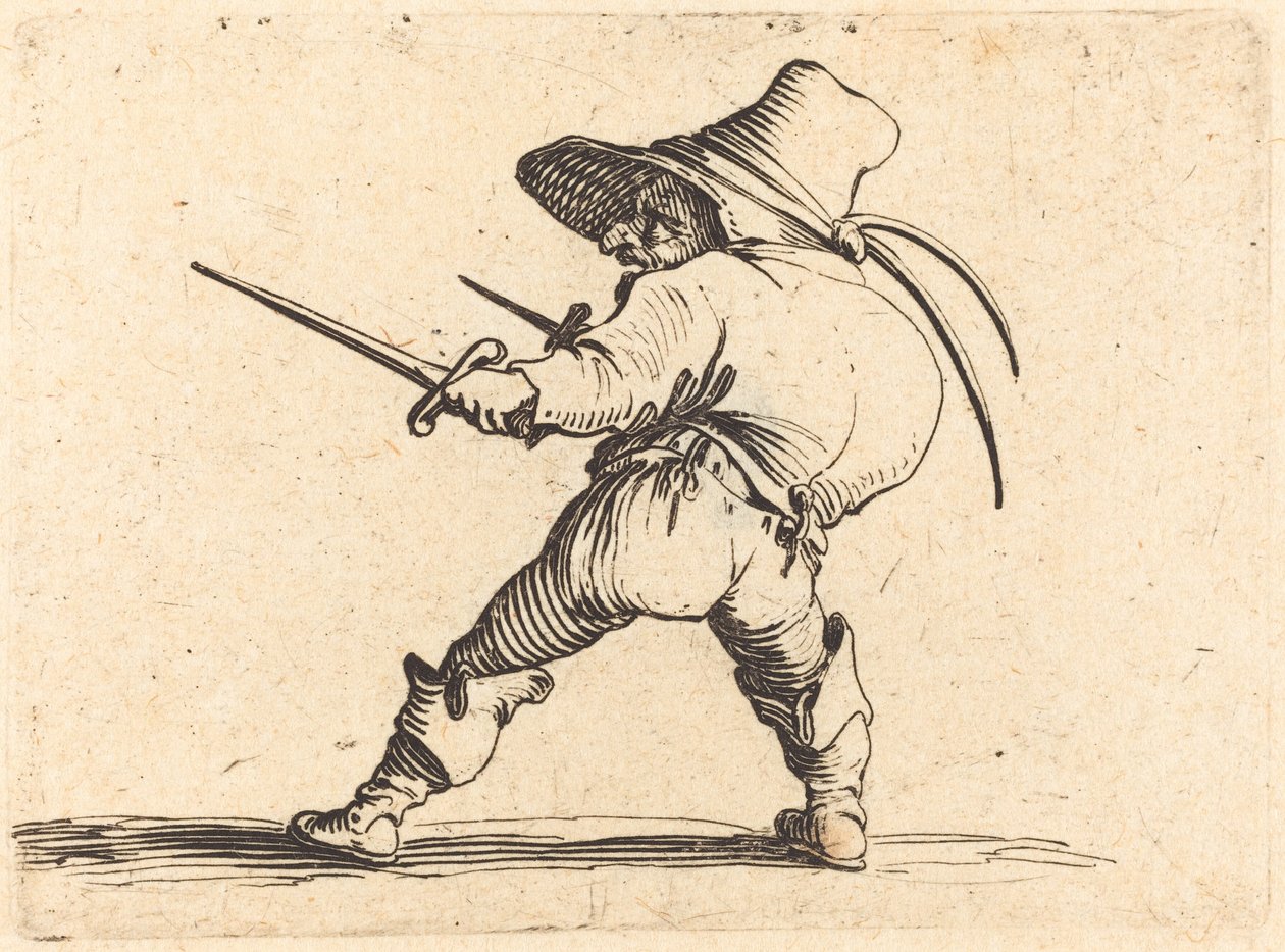 Duellist met zwaard en dolk door Jacques Callot