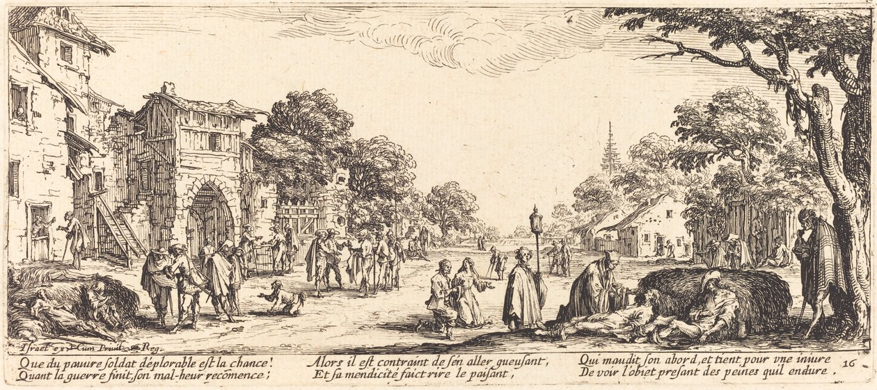 Stervende soldaten langs de weg door Jacques Callot