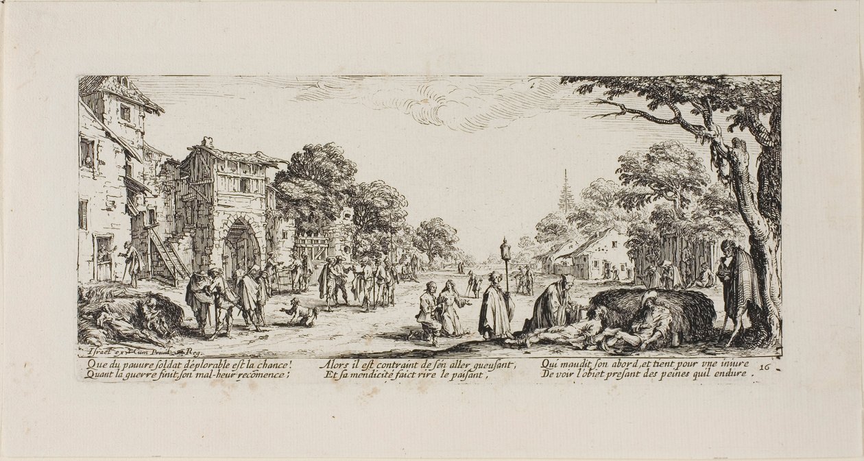 Stervende Soldaten langs de Weg, plaat zestien uit De Ellende van de Oorlog door Jacques Callot