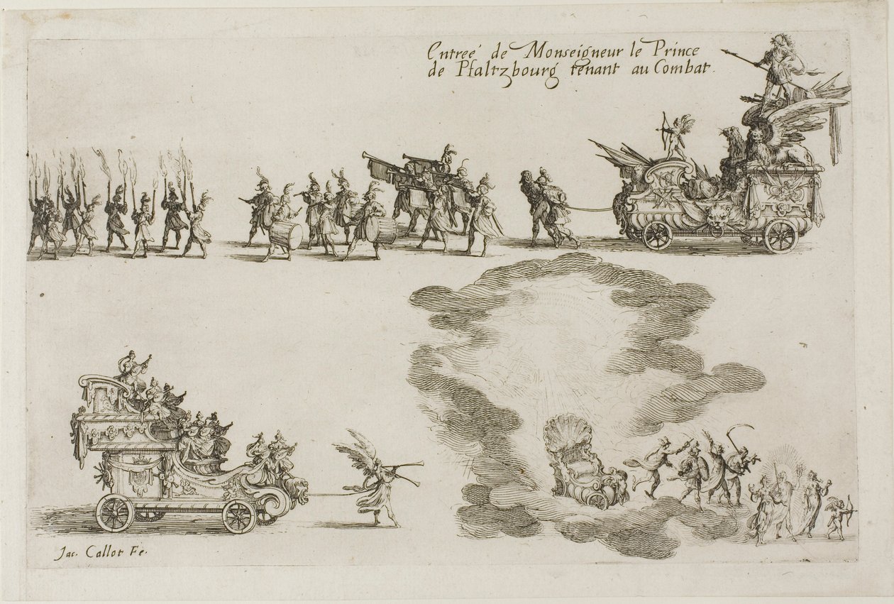 Intocht van Monseigneur de Prins van Phalsbourg, Verdediger in het Gevecht, uit Het Gevecht bij de Barrière door Jacques Callot