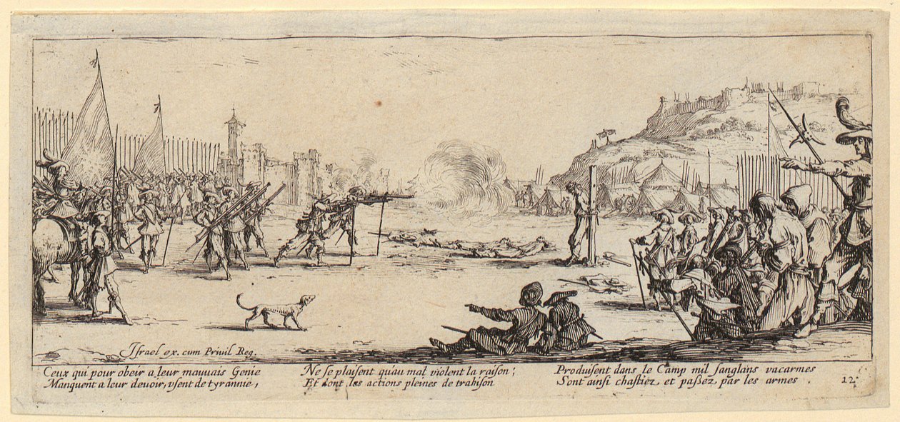 Executie, blad 12 van de serie „De gruwelen van de oorlog” door Jacques Callot