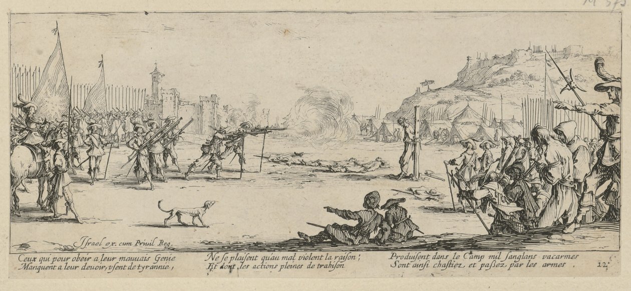Executie, blad 12 van de serie „De gruwelen van de oorlog” door Jacques Callot