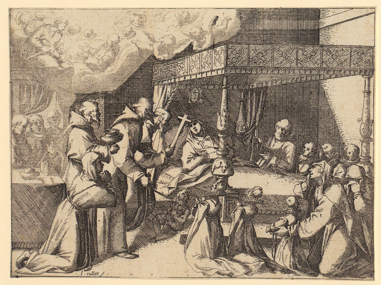 Aartshertogin Margarethe tijdens de audiëntie bij de paus, blad 5 van de serie „Requiem voor de koningin van Spanje“ door Jacques Callot
